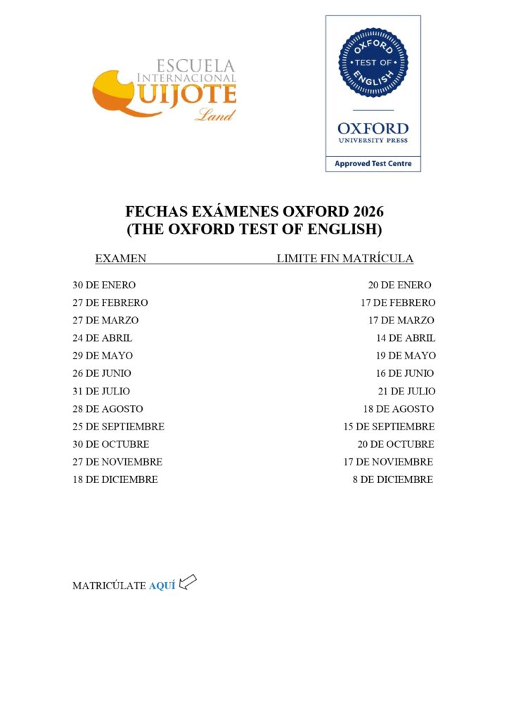 FECHAS EXÁMENES OXFORD 2026